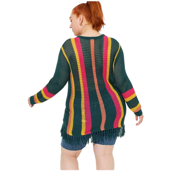 Torrid NWT Open Stitch Pullover Fringe Hem Sweater Size 3X Kangaroo Pocket Boho - Picture 4 of 8
